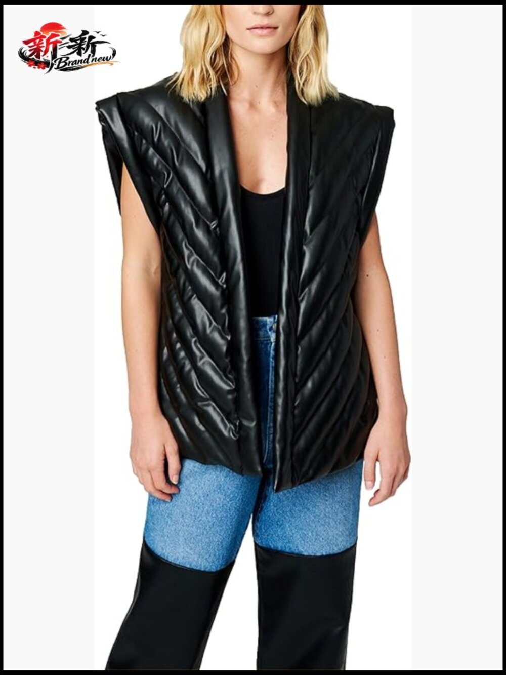 Luxury Vegan Leather Quilted Vest Sleeveless Fall Outerwear